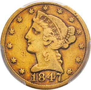 image for: 1847-C $5 PCGS/CAC F15