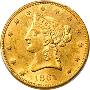 image for: 1861 $10 PCGS AU58 - Scarce Civil War Era Issue