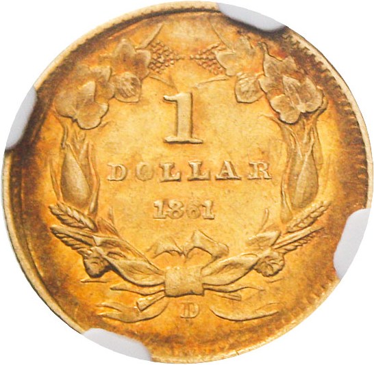 image for: 1861-D G$1 NGC/CAC AU58 * Rare Civil War Gold Issue Struck by the Confederacy *