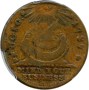 image for: 1787 Fugio PCGS Genuine AU Details, Env. Damage (UNITED STATES, 4 Cinq)