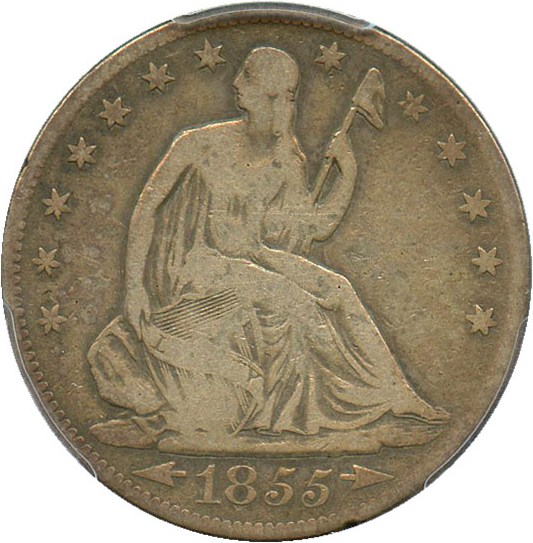 image for: 1855-S 50c PCGS/CAC VG-8 (Arrows) Key Date