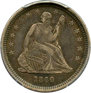image for: 1840-O 25c PCGS/CAC VF35 (Drapery) Scarce New Orleans Quarter