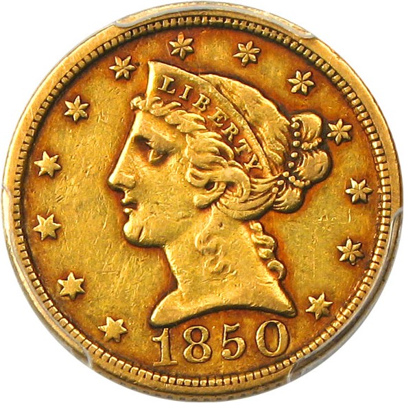 image for: 1850-D $5 PCGS/CAC XF40 - Popular Dahlonega Mint Gold