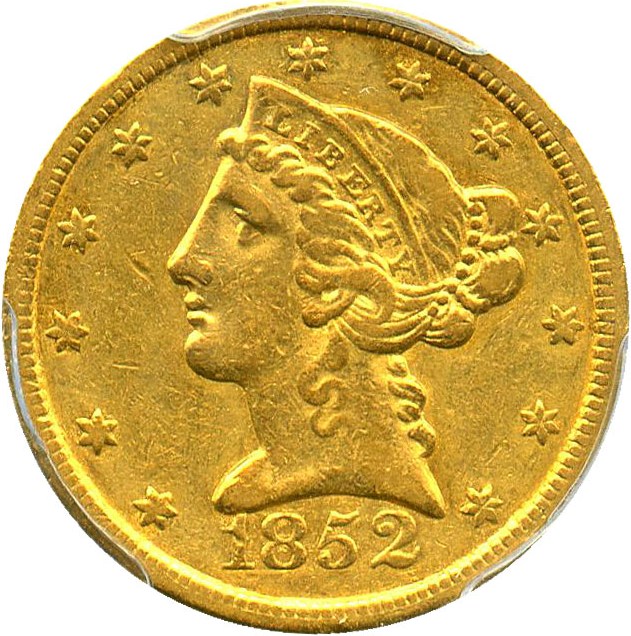 image for: 1852-C $5 PCGS XF45 - Affordable Charlotte Gold