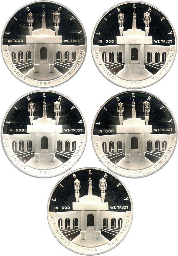 image for: Investor Lot: 1984-S Olympic $1 PCGS PR69 DCAM (5 Coins) - No Reserve!