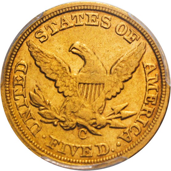 image for: 1860-C $5 PCGS/CAC AU50 - Popular Charlotte Mint Gold