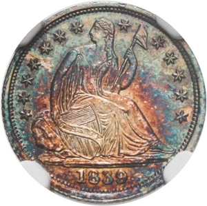 image for: 1839 H10c NGC/CAC MS63 (No Drapery) Colorful Toning