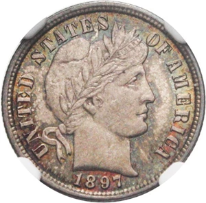 image for: 1897 10c NGC/CAC MS66 - Colorful Toning