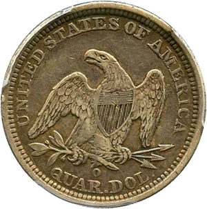 image for: 1840-O 25c PCGS/CAC VF35 (Drapery) Scarce New Orleans Quarter