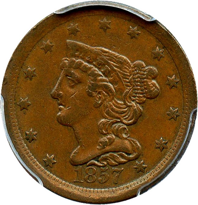 image for: 1857 1/2c PCGS AU50