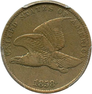 image for: 1858 Flying Eagle 1c PCGS Genuine VF Details, Damage (Small Letters)