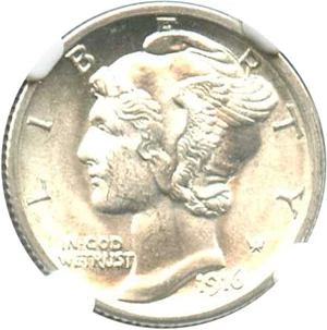 image for: 1916 Mercury 10c NGC MS64