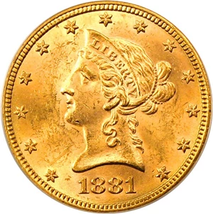image for: 1881 $10 PCGS/CAC MS63+