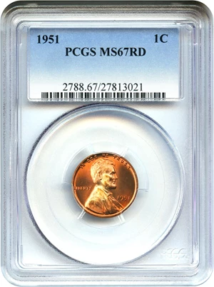 image for: 1951 1c PCGS MS67 RD - Registry Quality Gem, Tied for Finest Graded