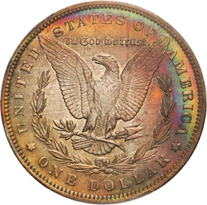 image for: 1883-O $1 PCGS Genuine UNC Details, Quest. Color - Colorful Toning