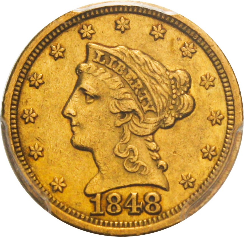 image for: 1848-C $2 1/2 PCGS AU55 - Scarce Charlotte Gold