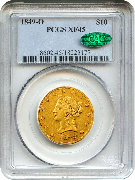 image for: 1849-O $10 PCGS/CAC XF45 - Scarce New Orleans Eagle from the Gold Rush Year