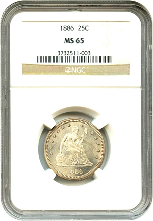 image for: 1886 25c NGC MS65 - Ultra Low Mintage Date - No Reserve!