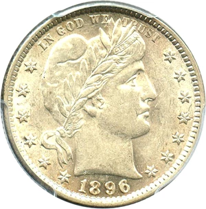 image for: 1896 25c PCGS AU55