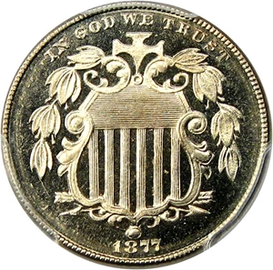 image for: 1877 5c PCGS/CAC Proof 66+ CAM - Superb Gem Proof Only Issue