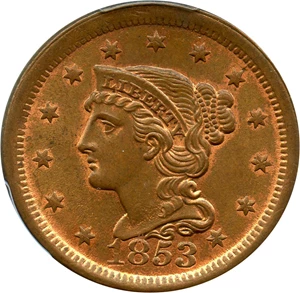 image for: 1853 1c PCGS/CAC MS64 RB