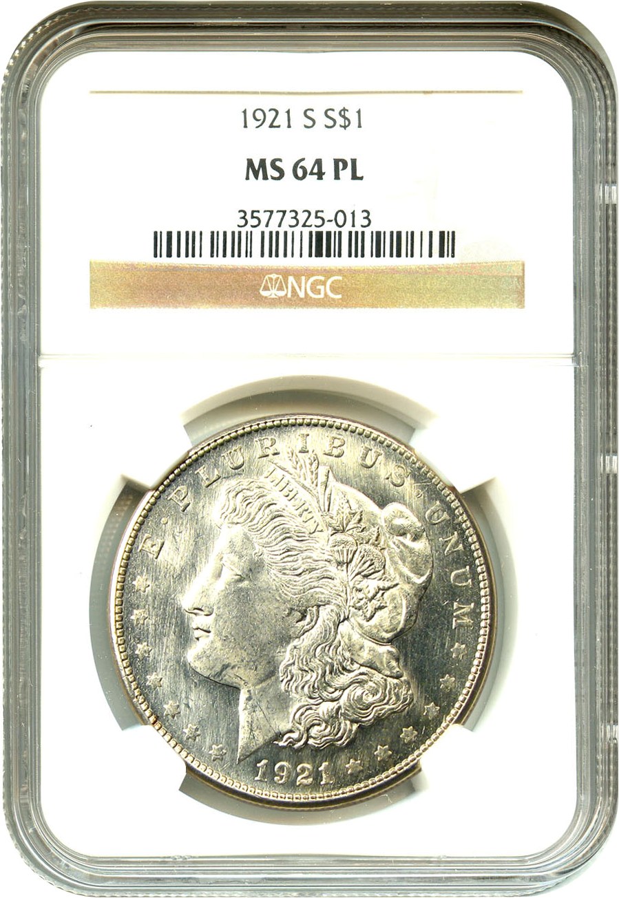 image for: 1921-S $1 NGC MS64 PL - Rare Prooflike, Only 1 Finer at PCGS or NGC