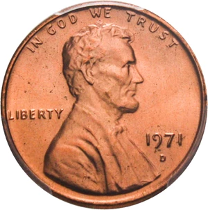 image for: 1971-D 1c PCGS Secure MS66 RD