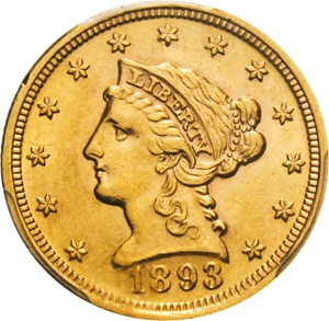 image for: 1893 $2 1/2 PCGS AU58