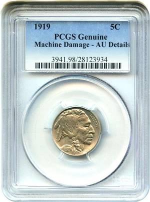 image for: 1919 5c PCGS Genuine AU Details, Machine Damage