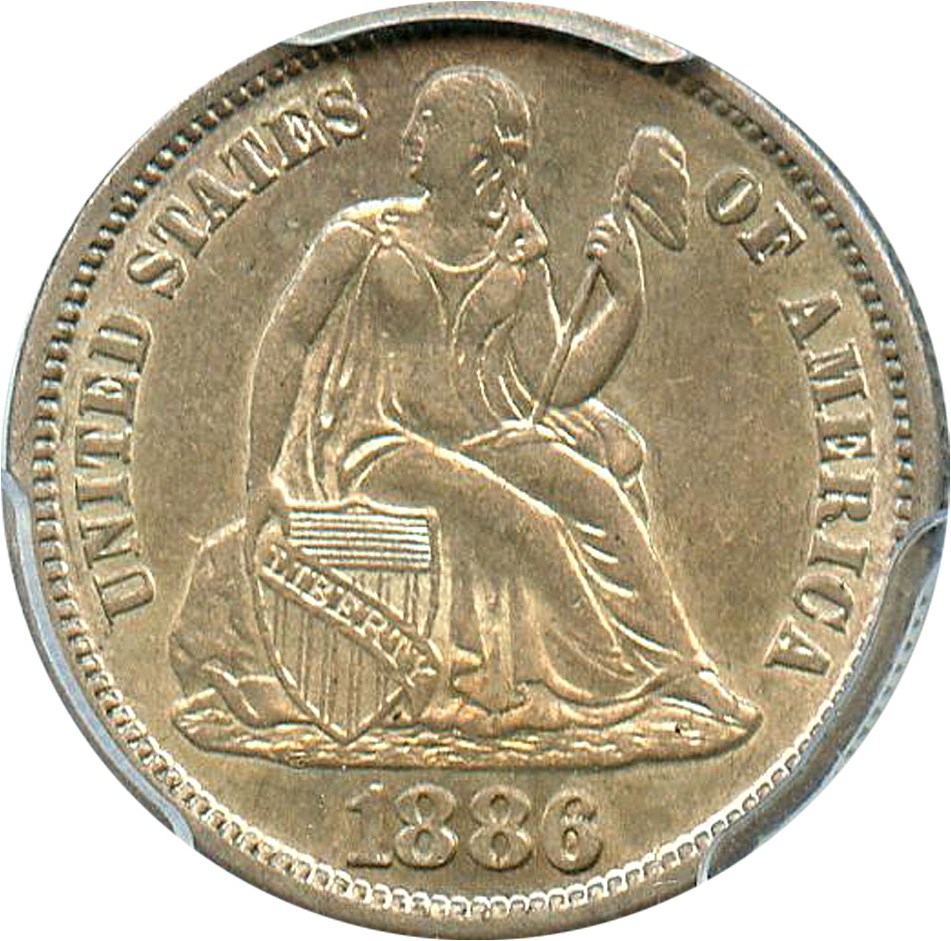 image for: 1886-S 10c PCGS/CAC AU55 - Scarce Date