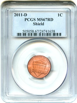 image for: 2011-D Shield 1c PCGS MS67 RD