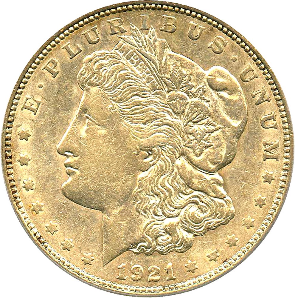 image for: 1921-D $1 PCGS AU50 (VAM-3A, Wing Dot)