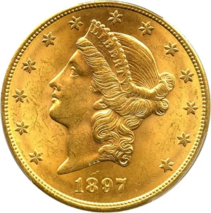 image for: 1897-S $20 PCGS MS62+