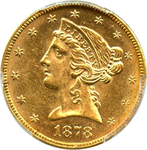 image for: 1878 $5 PCGS MS62 - Lightly Prooflike Surfaces