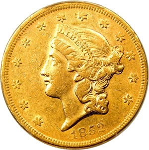 image for: 1852 $20 PCGS AU53