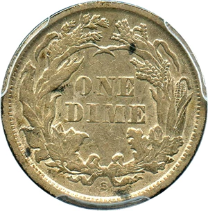 image for: 1868-S 10c PCGS XF45 - Scarce Date