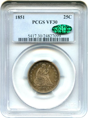 image for: 1851 25c PCGS/CAC VF30