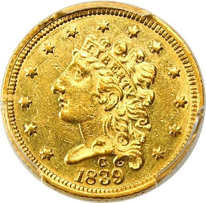 image for: 1839-C $2 1/2 PCGS AU58 - Desirable Early Charlotte Gold