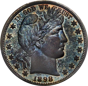 image for: 1898 50c PCGS/CAC Proof 66 - Colorful Gem Proof Barber Half - No Reserve!