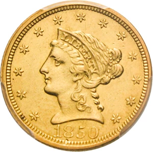 image for: 1850 $2 1/2 PCGS AU55