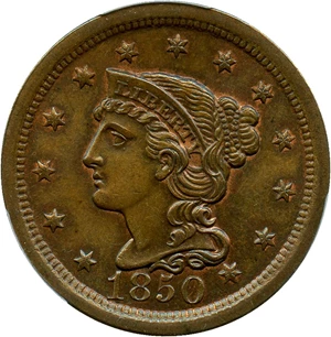 image for: 1850 1c PCGS/CAC MS65 BN (N-9) ex: Naftzger