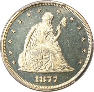 image for: 1877 20c PCGS Proof 65 CAM - Rare Gem Proof Only Issue, One of the Finest Known