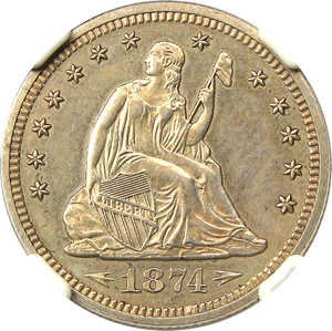 image for: 1874 25c NGC Proof 62 (Arrows)