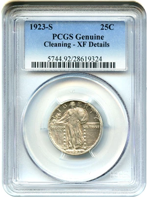 image for: 1923-S 25c PCGS Genuine XF Details, Cleaning