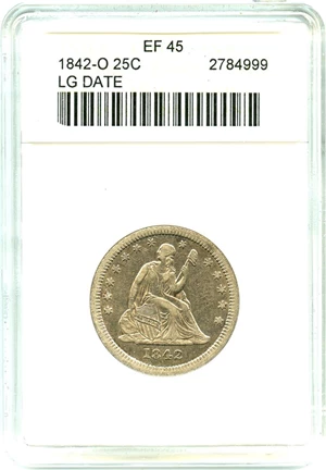 image for: 1842-O 25c ANACS XF45 (Large Date)