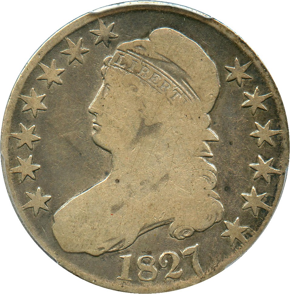 image for: 1827 50c PCGS VG-8 (Curl Base 2)