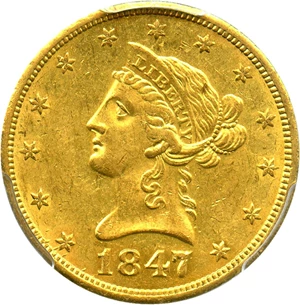 image for: 1847-O $10 PCGS AU55