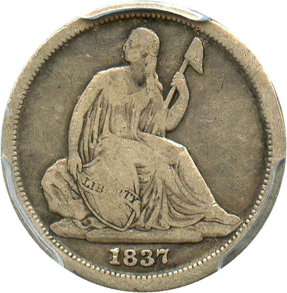 image for: 1837 10c PCGS VG-10 (No Stars, Small Date)