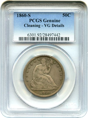 image for: 1860-S 50c PCGS Genuine VG Details, Cleaning