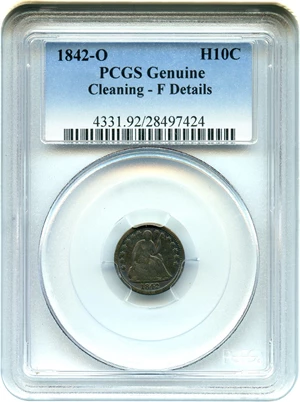 image for: 1842-O H10c PCGS Genuine F Details, Cleaning